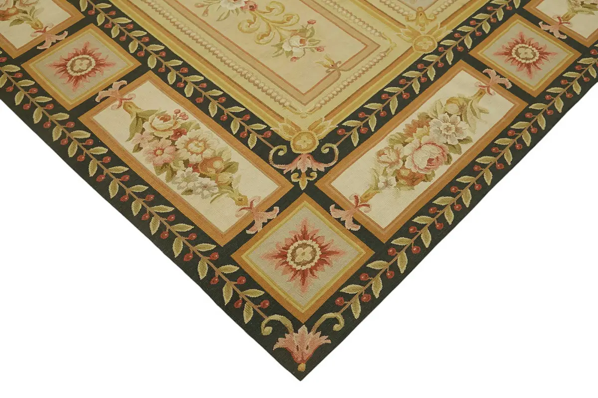 Aubusson Eskitme Bej Pamuk Üzerine Yün El Dokuma Halı-270x375 - Görsel 4