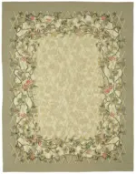 Aubusson Eskitme Bej Pamuk Üzerine Yün El Dokuma Halı-268x355