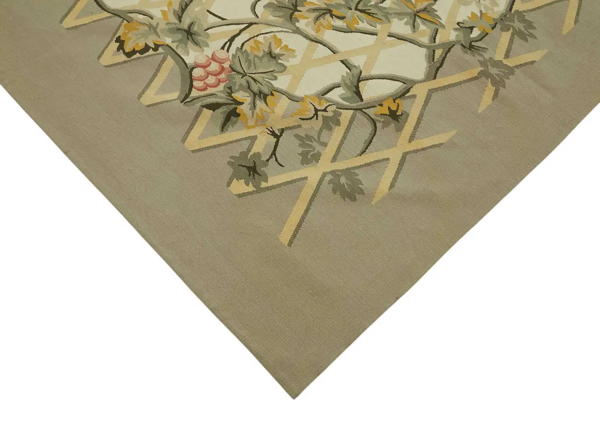 Aubusson Eskitme Bej Pamuk Üzerine Yün El Dokuma Halı-268x355 - Görsel 4