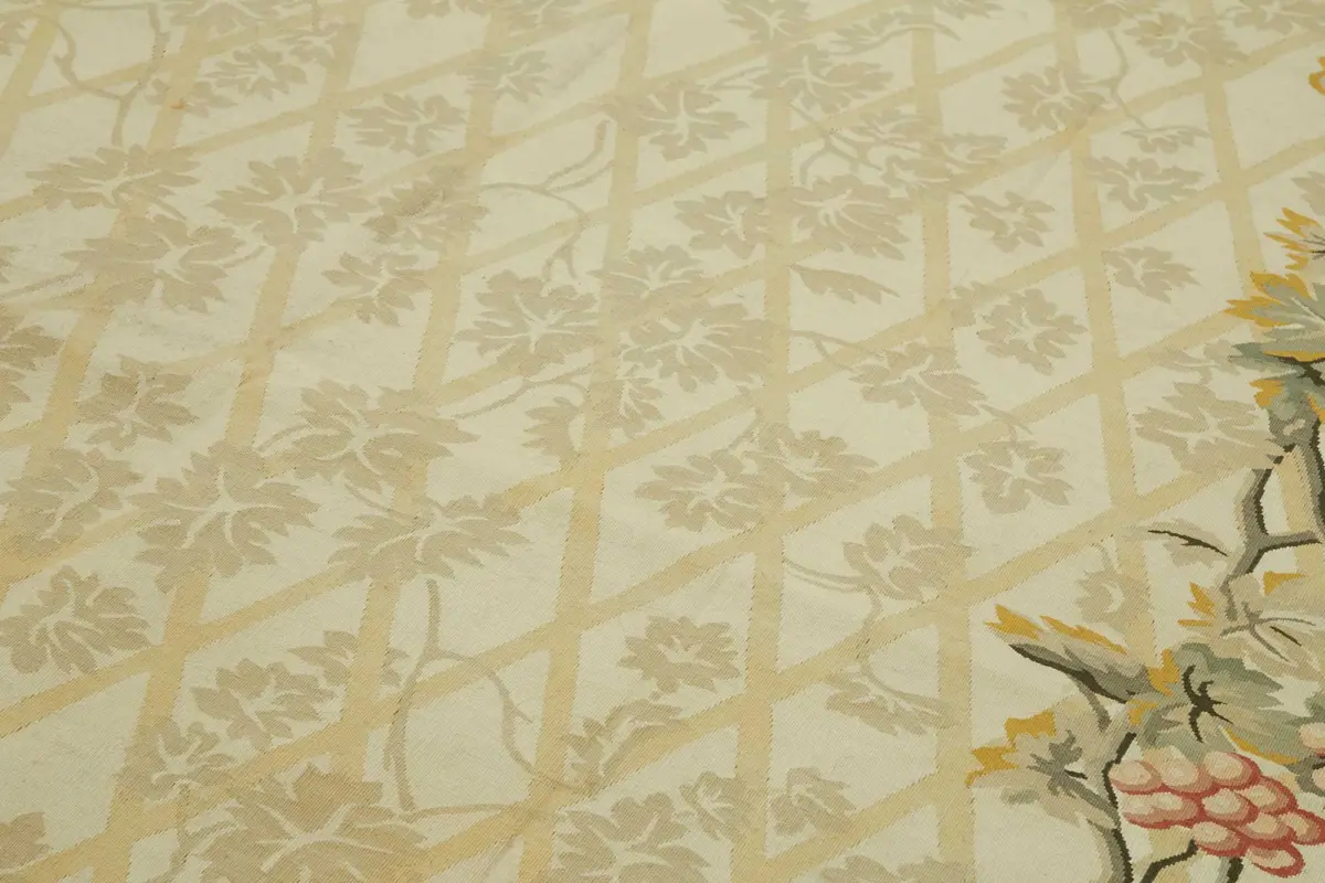 Aubusson Eskitme Bej Pamuk Üzerine Yün El Dokuma Halı-268x355 - Görsel 5