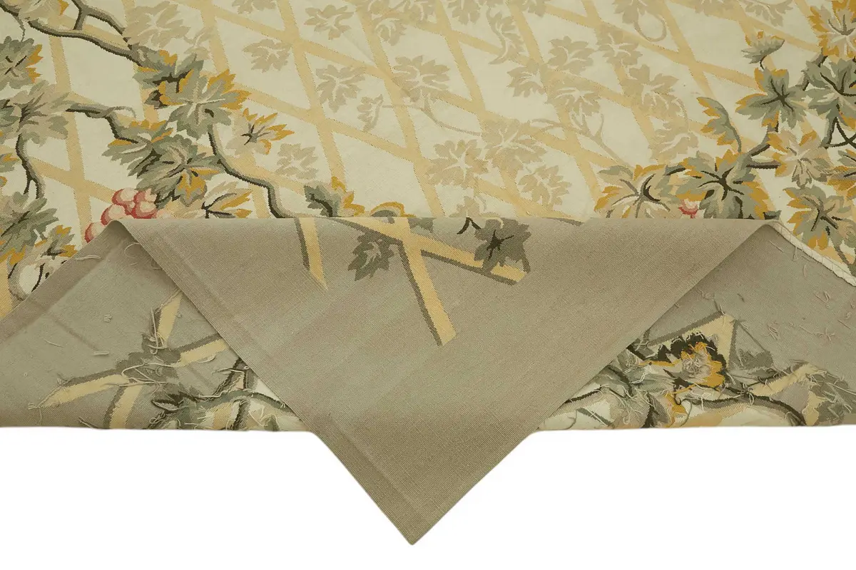 Aubusson Eskitme Bej Pamuk Üzerine Yün El Dokuma Halı-268x355 - Görsel 6