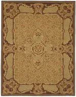 Aubusson Eskitme Bej Pamuk Üzerine Yün El Dokuma Halı-277x356