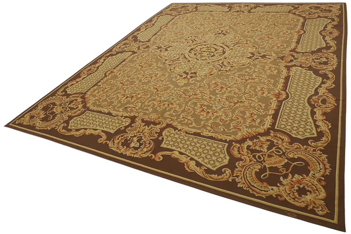 Aubusson Eskitme Bej Pamuk Üzerine Yün El Dokuma Halı-277x356 - Görsel 3