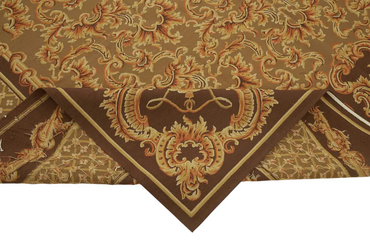 Aubusson Eskitme Bej Pamuk Üzerine Yün El Dokuma Halı-277x356 - Görsel 6