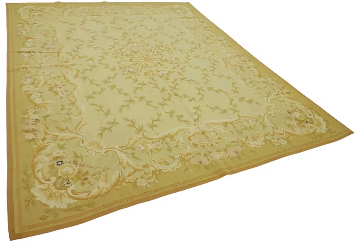 Aubusson Eskitme Bej Pamuk Üzerine Yün El Dokuma Halı-239x300 - Görsel 2