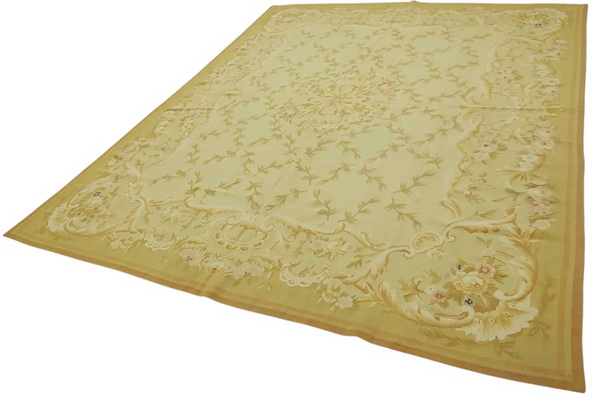 Aubusson Eskitme Bej Pamuk Üzerine Yün El Dokuma Halı-239x300 - Görsel 3