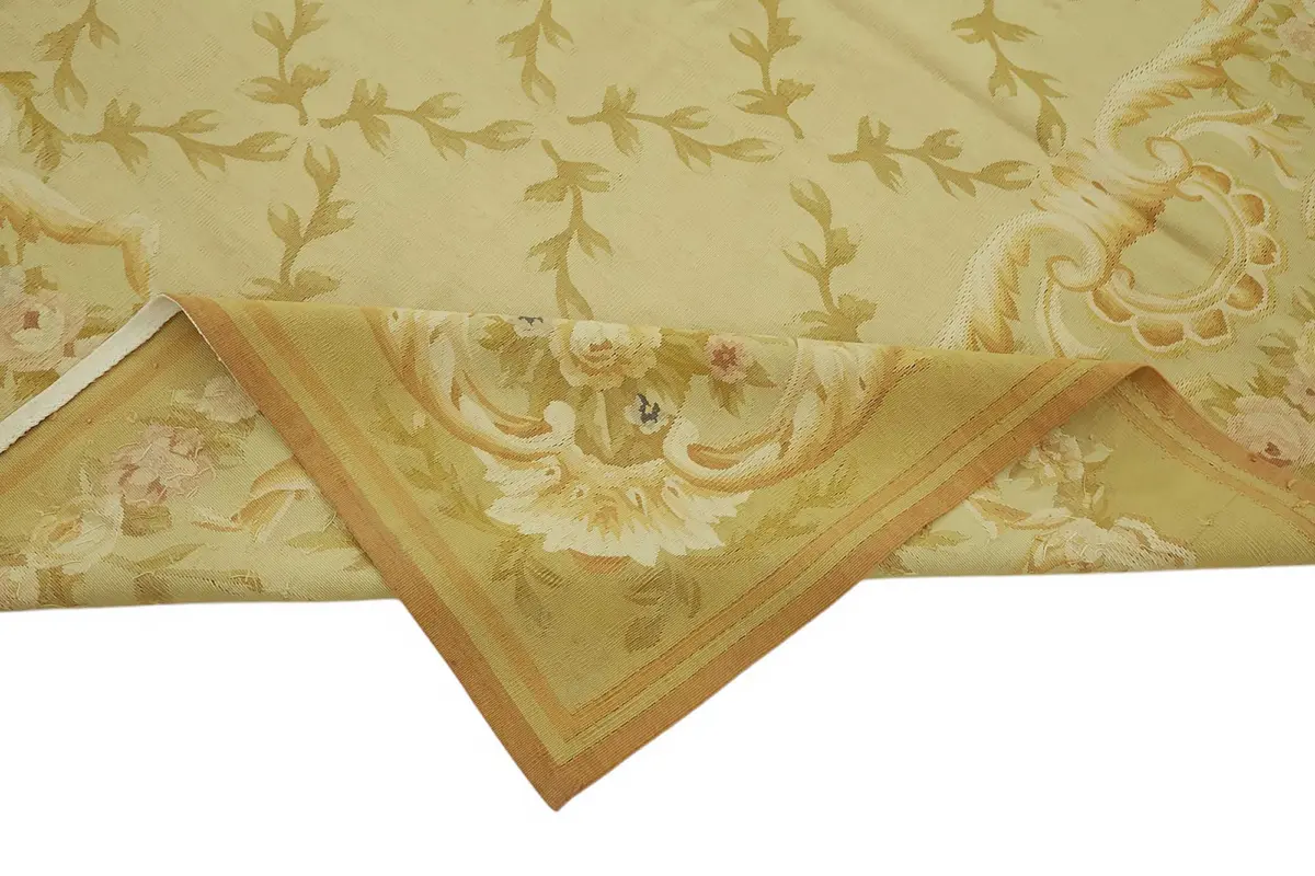 Aubusson Eskitme Bej Pamuk Üzerine Yün El Dokuma Halı-239x300 - Görsel 6