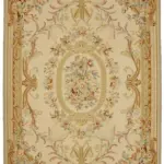Aubusson Eskitme Bej Pamuk Üzerine Yün El Dokuma Halı-275x354