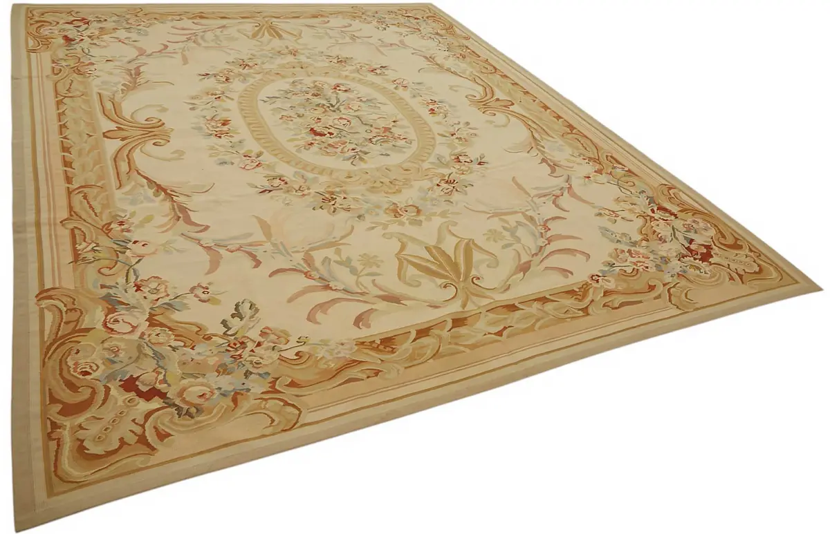 Aubusson Eskitme Bej Pamuk Üzerine Yün El Dokuma Halı-275x354 - Görsel 2