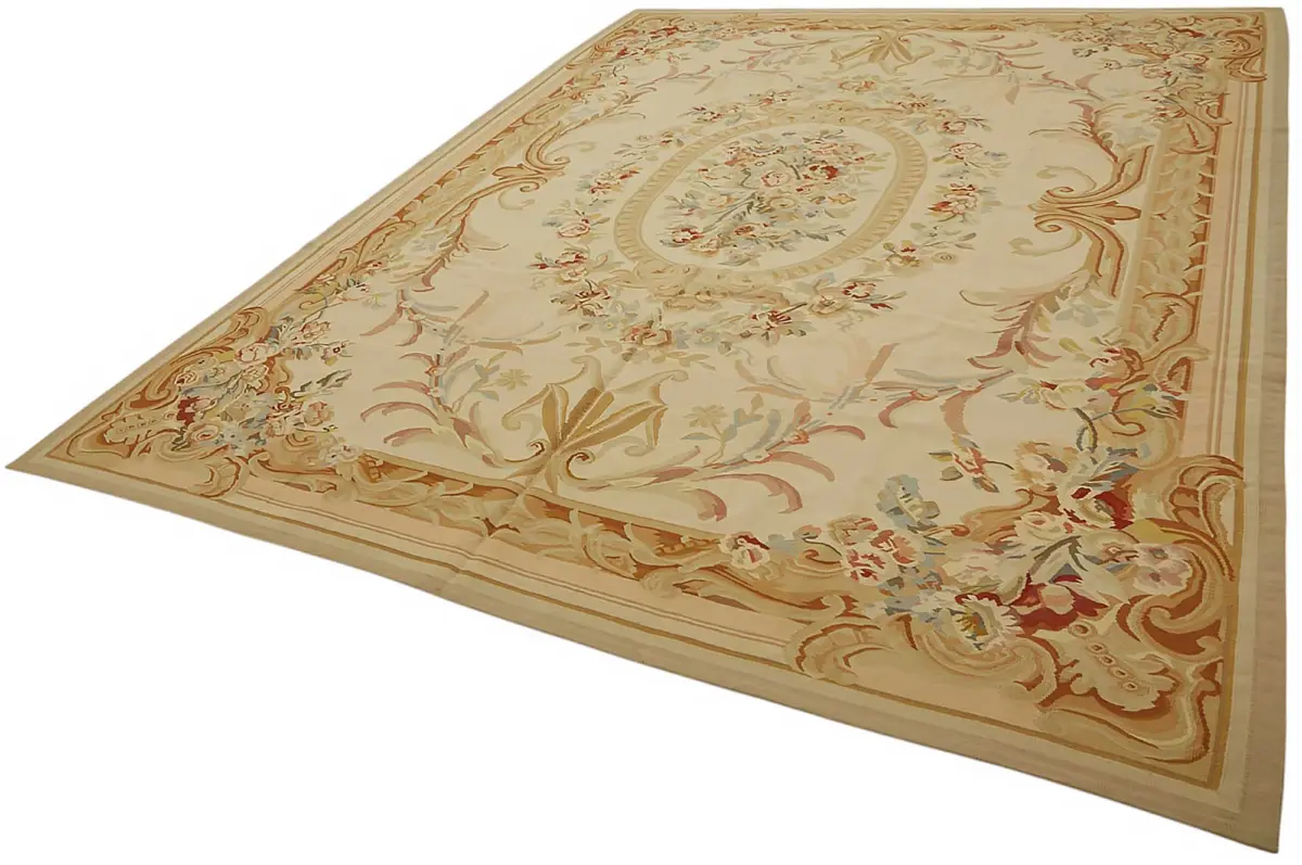 Aubusson Eskitme Bej Pamuk Üzerine Yün El Dokuma Halı-275x354 - Görsel 3