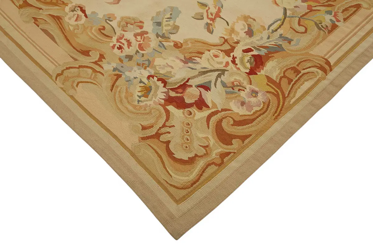 Aubusson Eskitme Bej Pamuk Üzerine Yün El Dokuma Halı-275x354 - Görsel 4