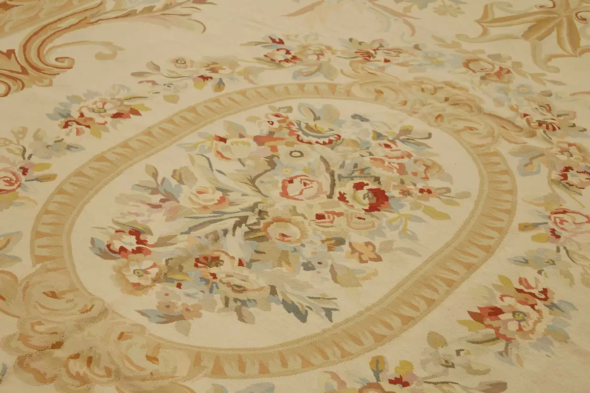 Aubusson Eskitme Bej Pamuk Üzerine Yün El Dokuma Halı-275x354 - Görsel 5