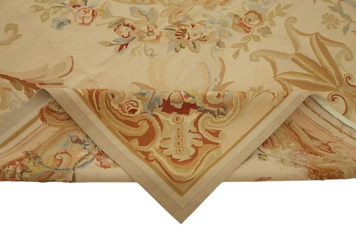 Aubusson Eskitme Bej Pamuk Üzerine Yün El Dokuma Halı-275x354 - Görsel 6
