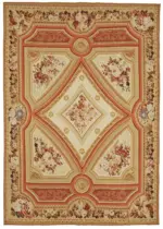 Aubusson Eskitme Bej Pamuk Üzerine Yün El Dokuma Halı-235x336