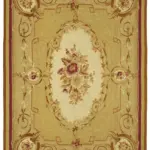 Aubusson Eskitme Bej Pamuk Üzerine Yün El Dokuma Halı-262x358