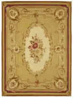 Aubusson Eskitme Bej Pamuk Üzerine Yün El Dokuma Halı-262x358