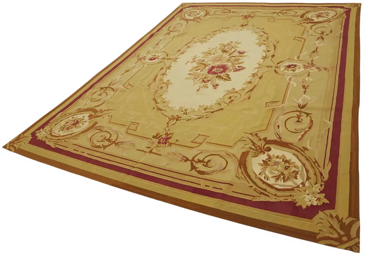 Aubusson Eskitme Bej Pamuk Üzerine Yün El Dokuma Halı-262x358 - Görsel 3