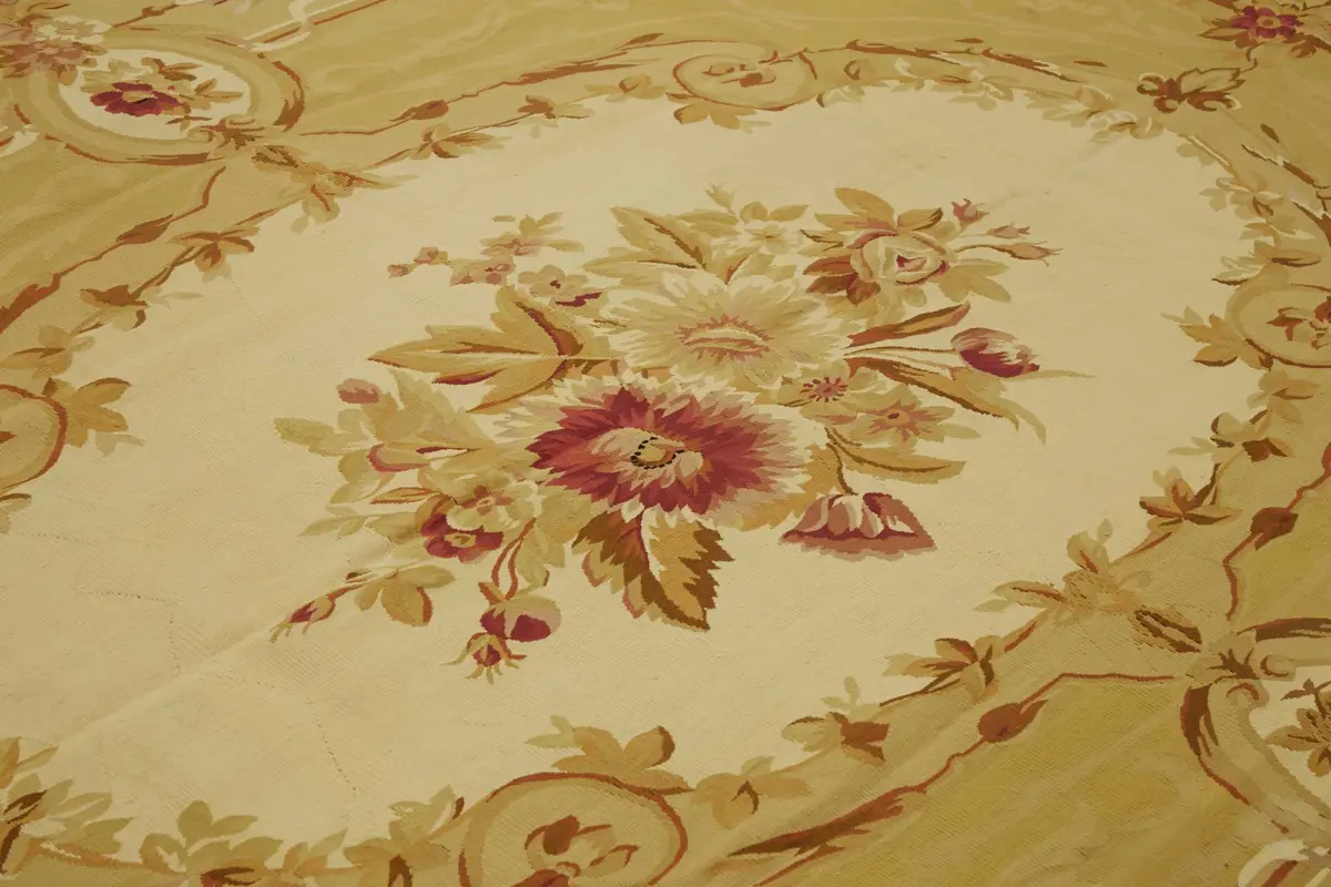 Aubusson Eskitme Bej Pamuk Üzerine Yün El Dokuma Halı-262x358 - Görsel 5