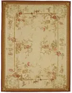 Aubusson Eskitme Bej Pamuk Üzerine Yün El Dokuma Halı-279x366