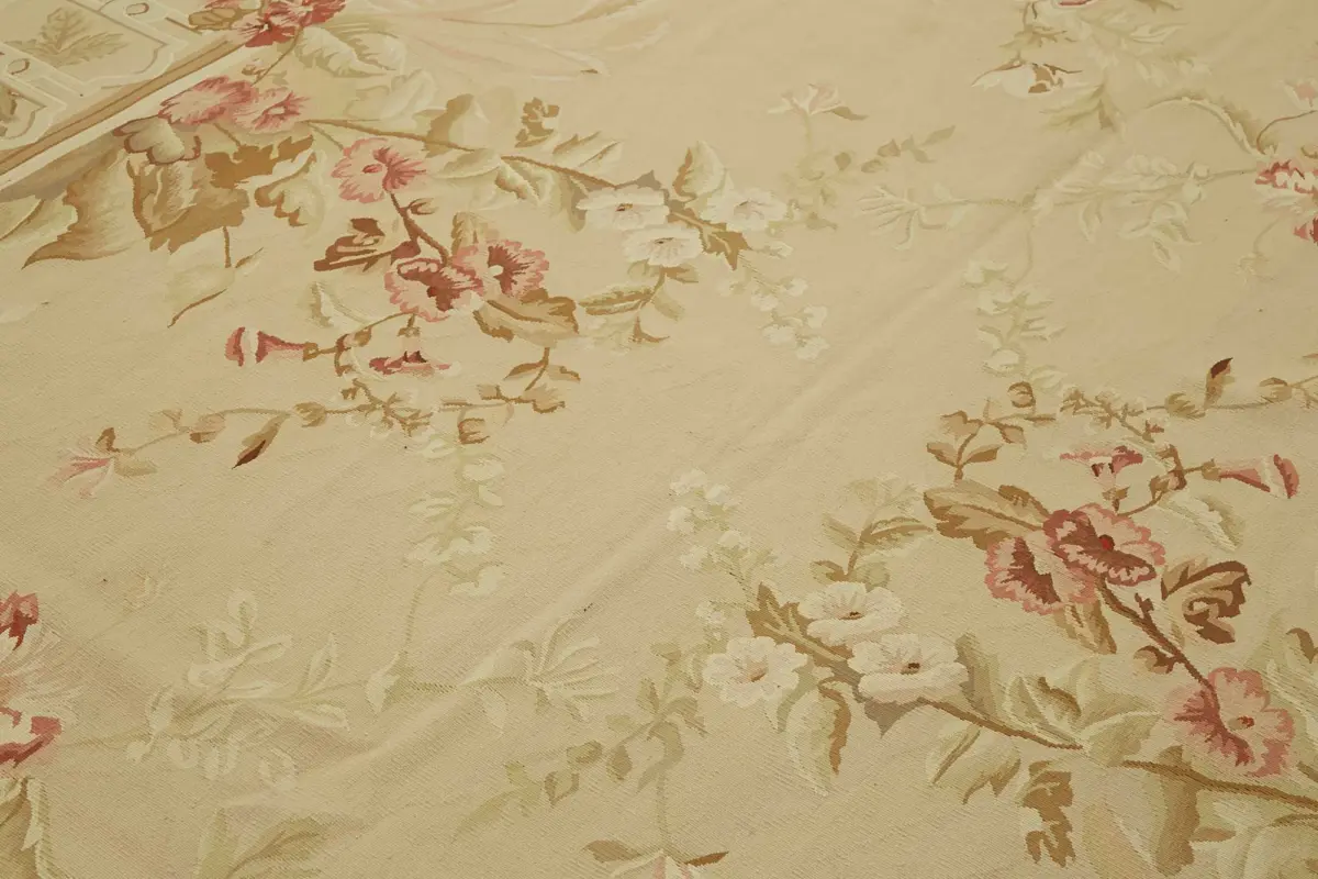 Aubusson Eskitme Bej Pamuk Üzerine Yün El Dokuma Halı-279x366 - Görsel 5