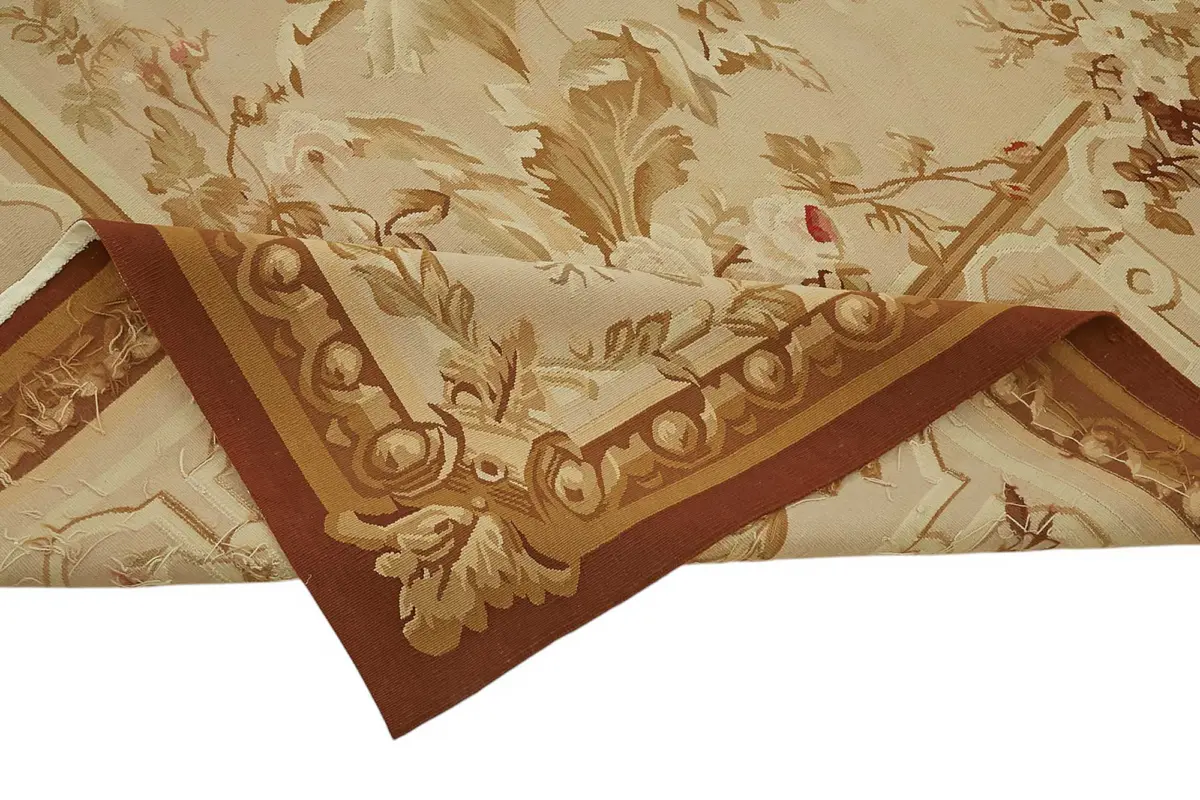 Aubusson Eskitme Bej Pamuk Üzerine Yün El Dokuma Halı-279x366 - Görsel 6
