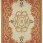 Aubusson Eskitme Bej Pamuk Üzerine Yün El Dokuma Halı-298x431