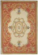 Aubusson Eskitme Bej Pamuk Üzerine Yün El Dokuma Halı-298x431