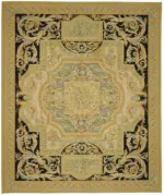 Aubusson Eskitme Bej Pamuk Üzerine Yün El Dokuma Halı-370x446