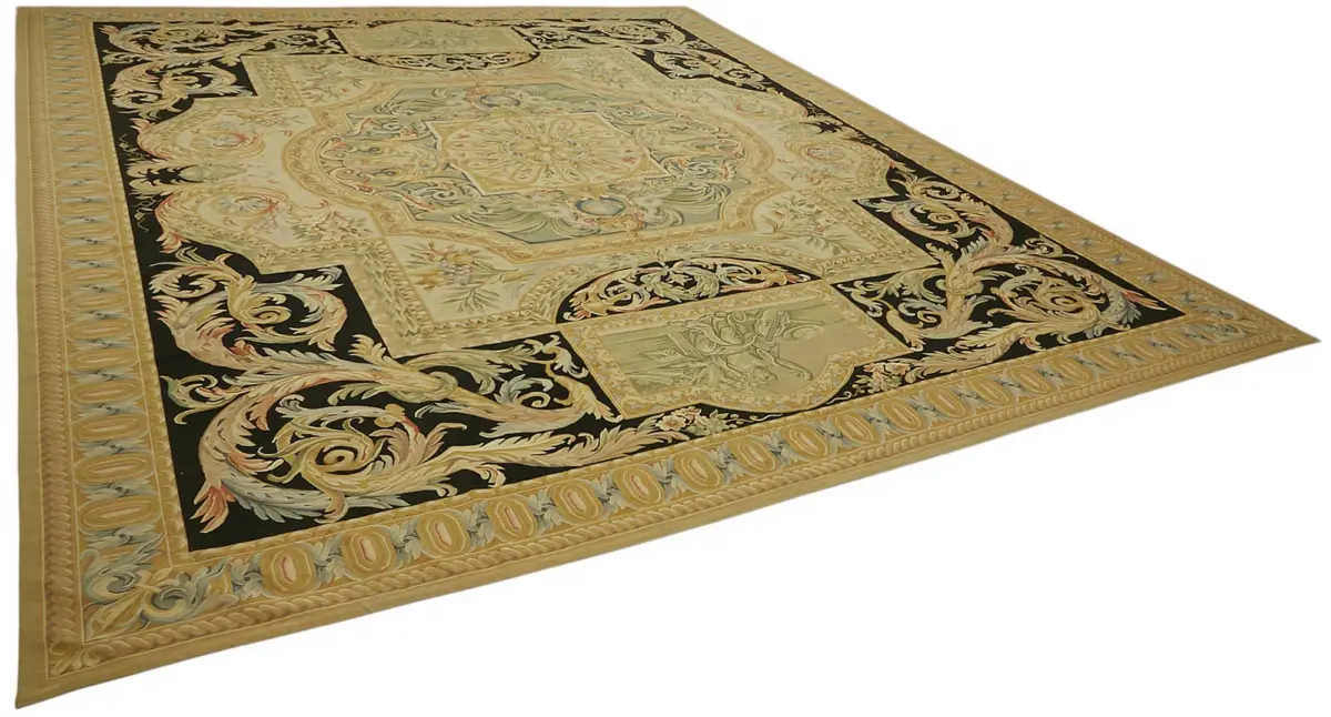 Aubusson Eskitme Bej Pamuk Üzerine Yün El Dokuma Halı-370x446 - Görsel 2