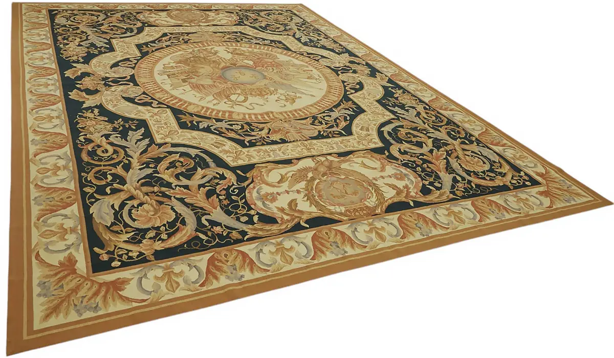 Aubusson Eskitme Bej Pamuk Üzerine Yün El Dokuma Halı-304x433 - Görsel 2