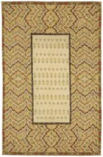 Aubusson Eskitme Bej Pamuk Üzerine Yün El Dokuma Halı-196x311