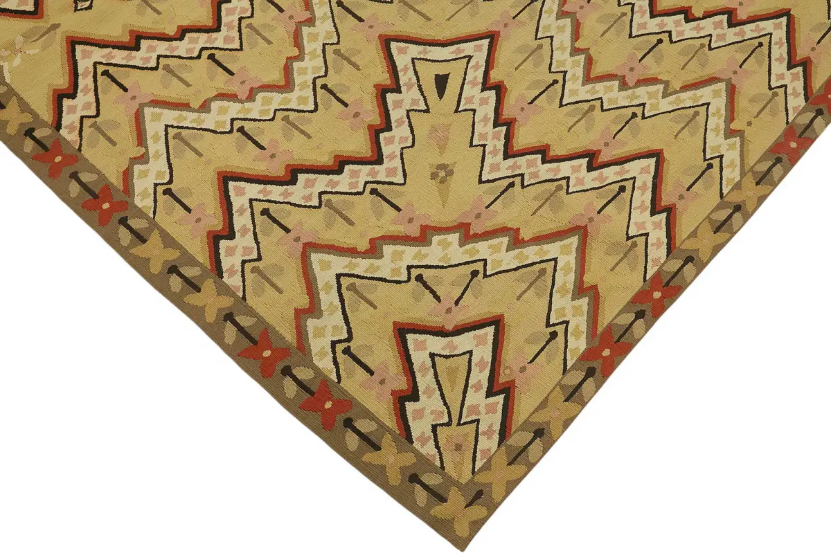 Aubusson Eskitme Bej Pamuk Üzerine Yün El Dokuma Halı-196x311 - Görsel 4