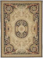 Aubusson Eskitme Bej Pamuk Üzerine Yün El Dokuma Halı-272x368