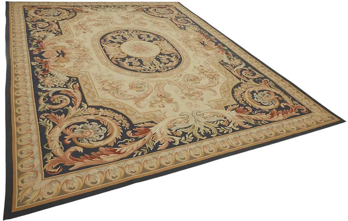 Aubusson Eskitme Bej Pamuk Üzerine Yün El Dokuma Halı-272x368 - Görsel 2