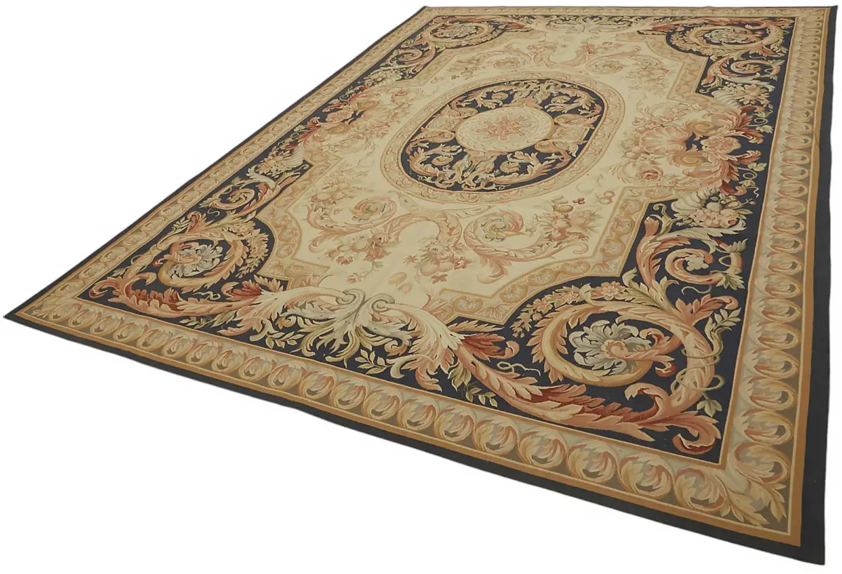 Aubusson Eskitme Bej Pamuk Üzerine Yün El Dokuma Halı-272x368 - Görsel 3