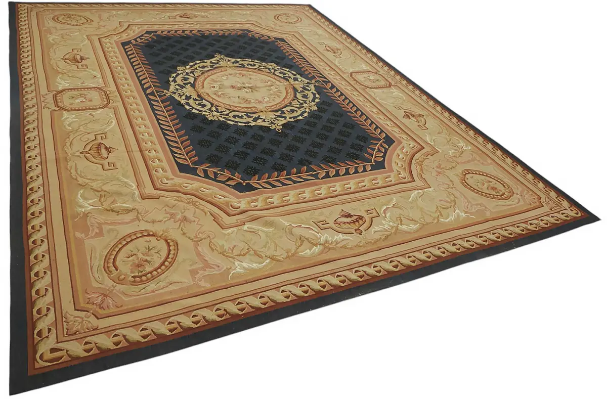 Aubusson Eskitme Bej Pamuk Üzerine Yün El Dokuma Halı-274x375 - Görsel 2