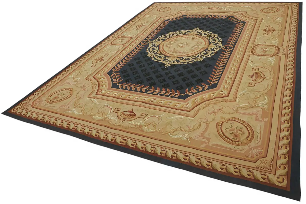 Aubusson Eskitme Bej Pamuk Üzerine Yün El Dokuma Halı-274x375 - Görsel 3