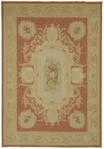 Aubusson Eskitme Bej Pamuk Üzerine Yün El Dokuma Halı-295x431
