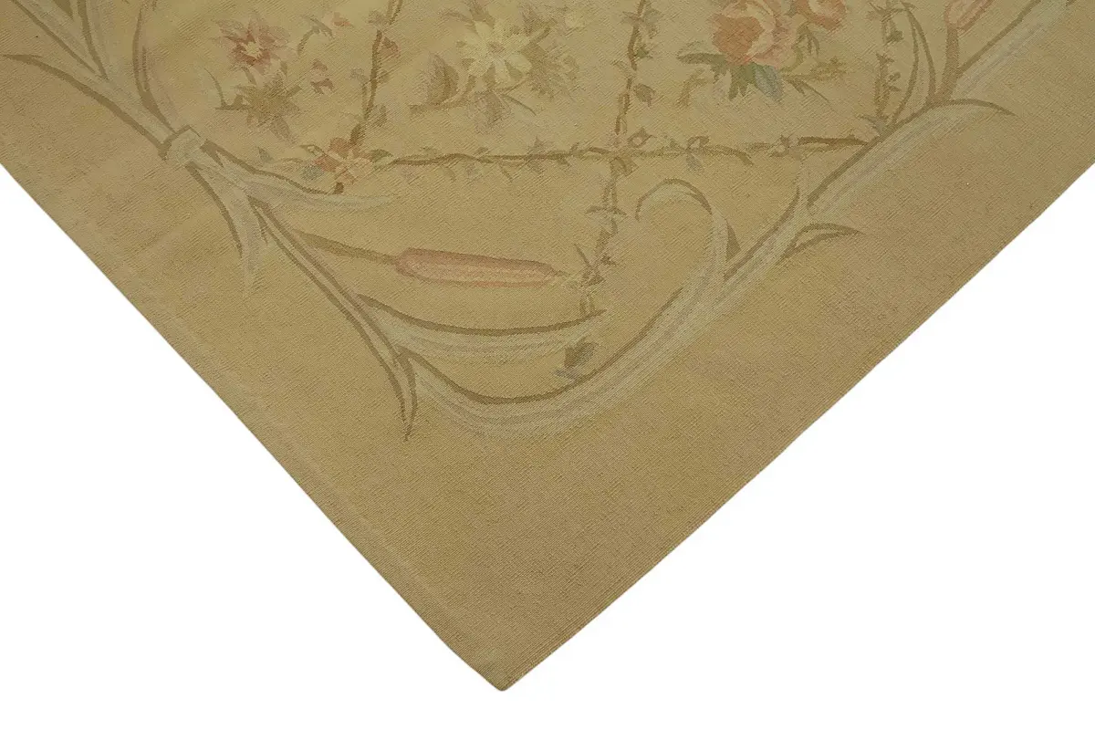 Aubusson Eskitme Bej Pamuk Üzerine Yün El Dokuma Halı-272x360 - Görsel 4