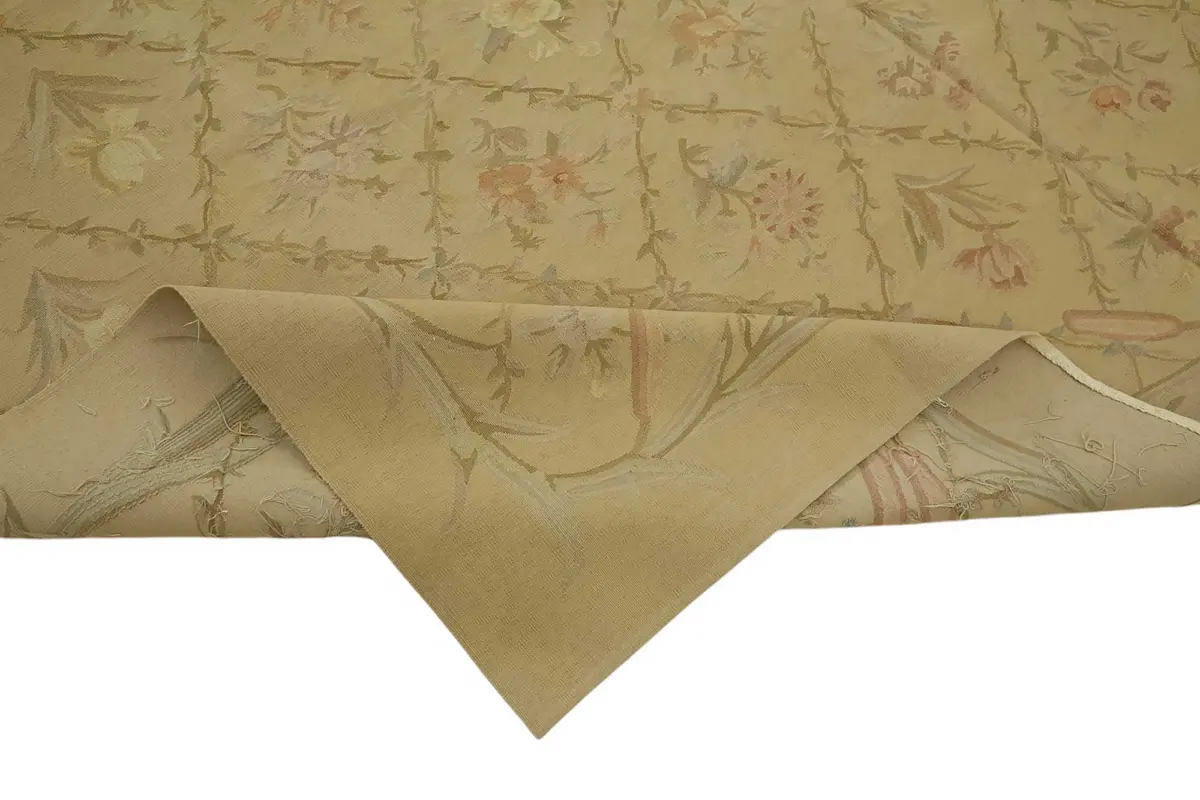 Aubusson Eskitme Bej Pamuk Üzerine Yün El Dokuma Halı-272x360 - Görsel 6