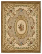 Aubusson Eskitme Bej Pamuk Üzerine Yün El Dokuma Halı-263x334