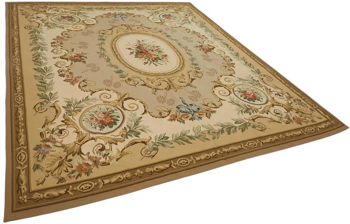 Aubusson Eskitme Bej Pamuk Üzerine Yün El Dokuma Halı-263x334 - Görsel 2