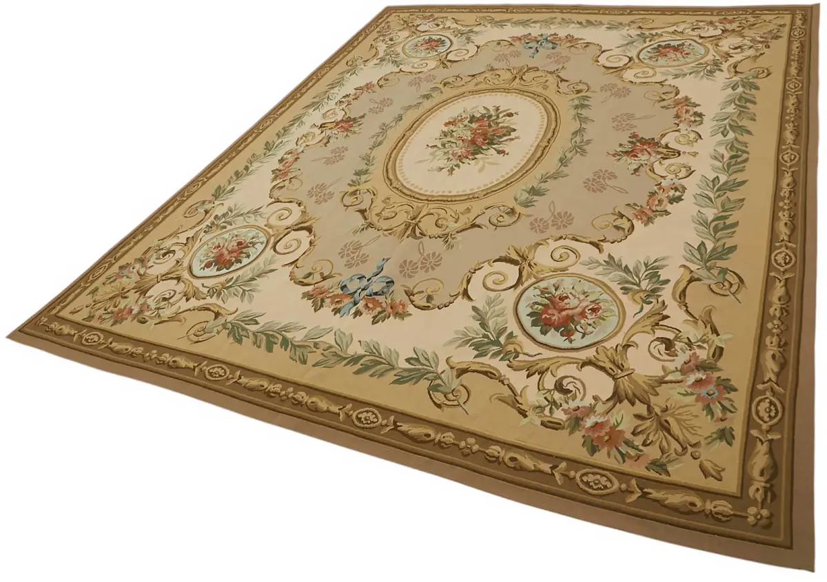 Aubusson Eskitme Bej Pamuk Üzerine Yün El Dokuma Halı-263x334 - Görsel 3