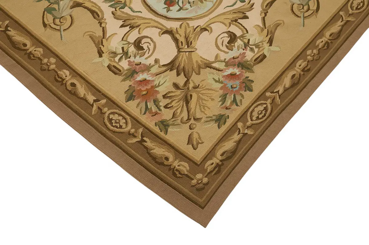 Aubusson Eskitme Bej Pamuk Üzerine Yün El Dokuma Halı-263x334 - Görsel 4