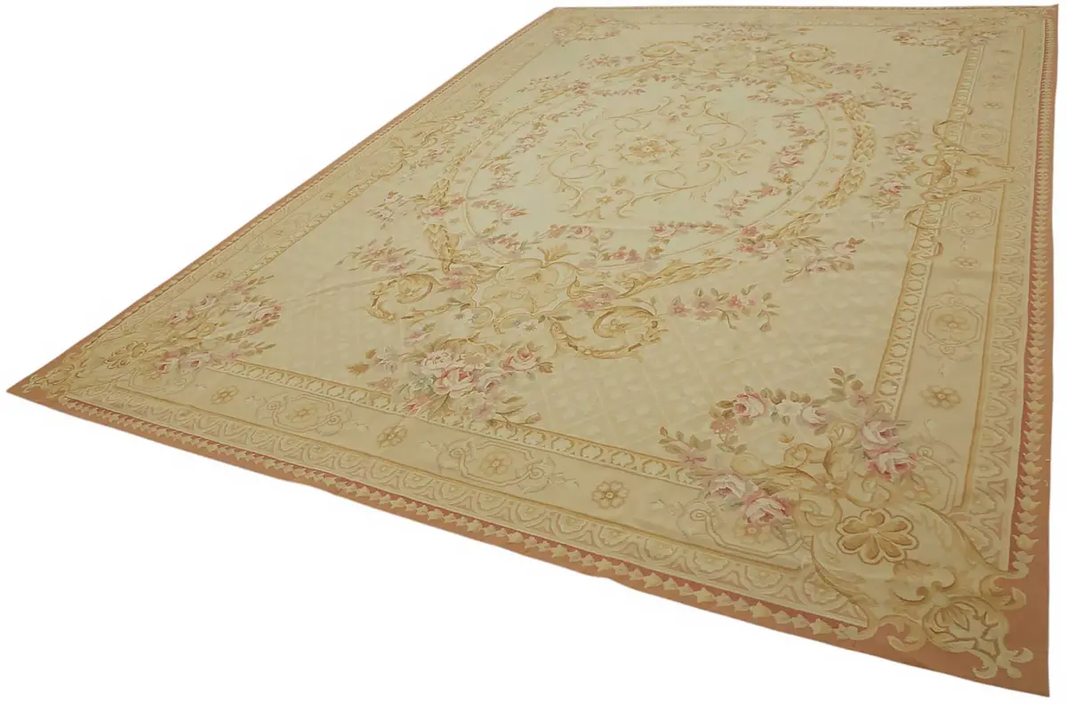 Aubusson Eskitme Bej Pamuk Üzerine Yün El Dokuma Halı-301x440 - Görsel 3