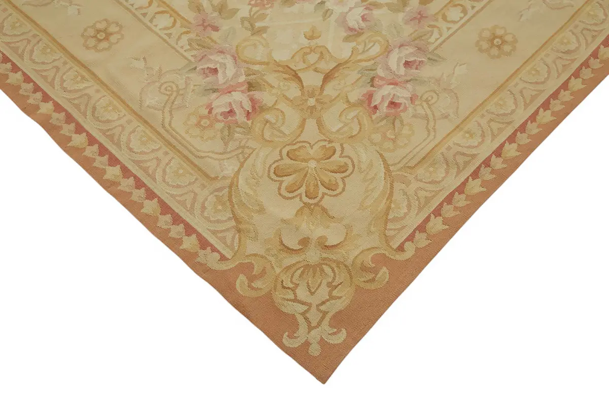 Aubusson Eskitme Bej Pamuk Üzerine Yün El Dokuma Halı-301x440 - Görsel 4