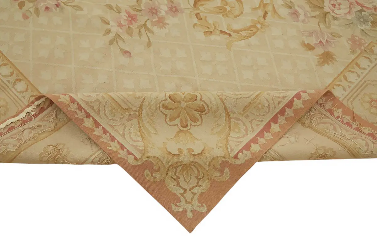 Aubusson Eskitme Bej Pamuk Üzerine Yün El Dokuma Halı-301x440 - Görsel 6