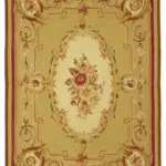 Aubusson Eskitme Bej Pamuk Üzerine Yün El Dokuma Halı-260x360