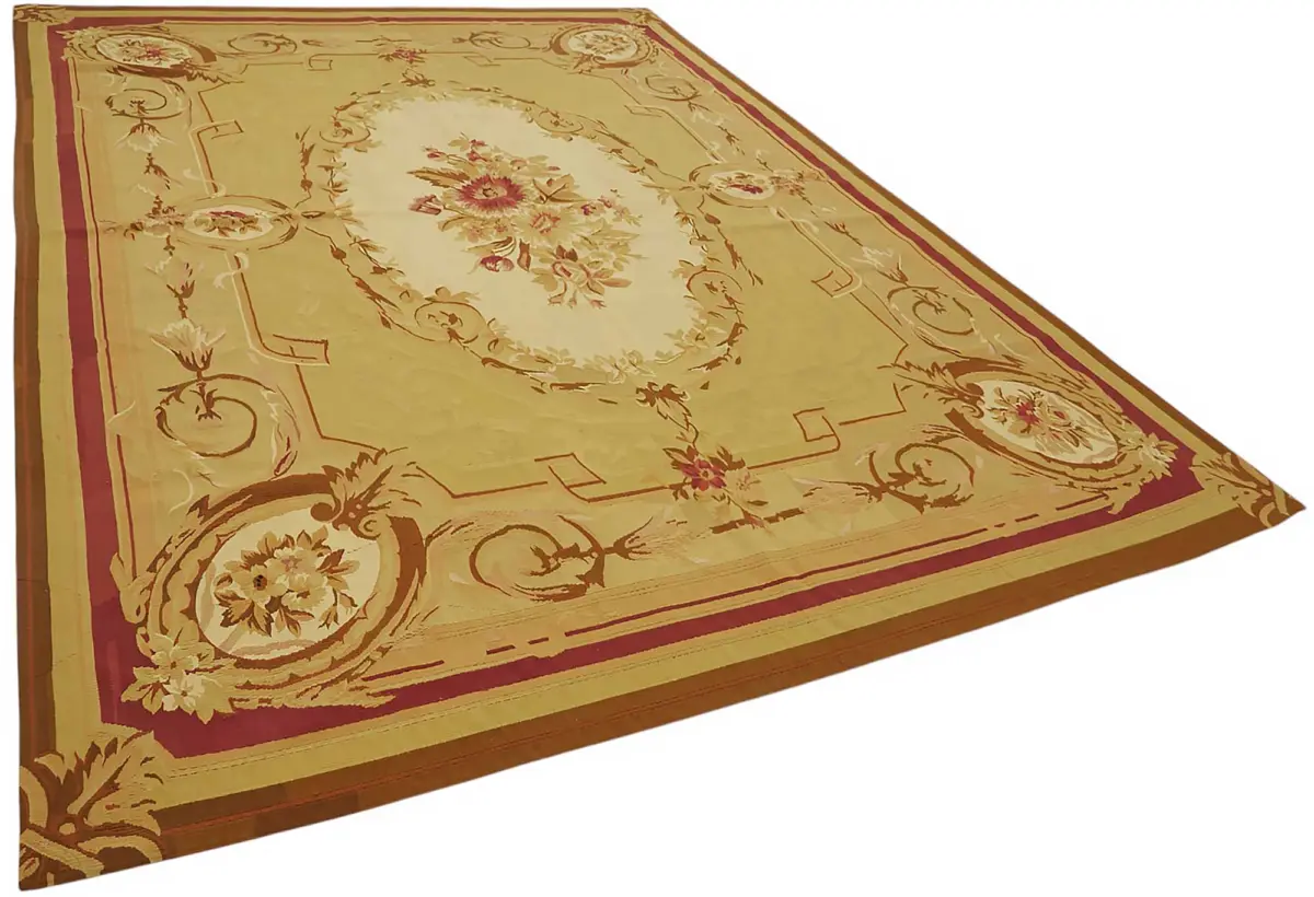 Aubusson Eskitme Bej Pamuk Üzerine Yün El Dokuma Halı-260x360 - Görsel 2