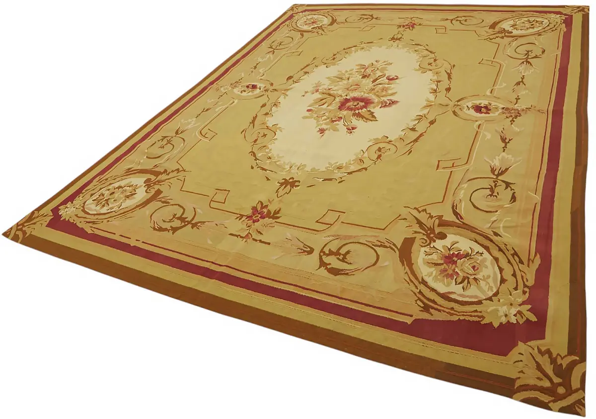 Aubusson Eskitme Bej Pamuk Üzerine Yün El Dokuma Halı-260x360 - Görsel 3